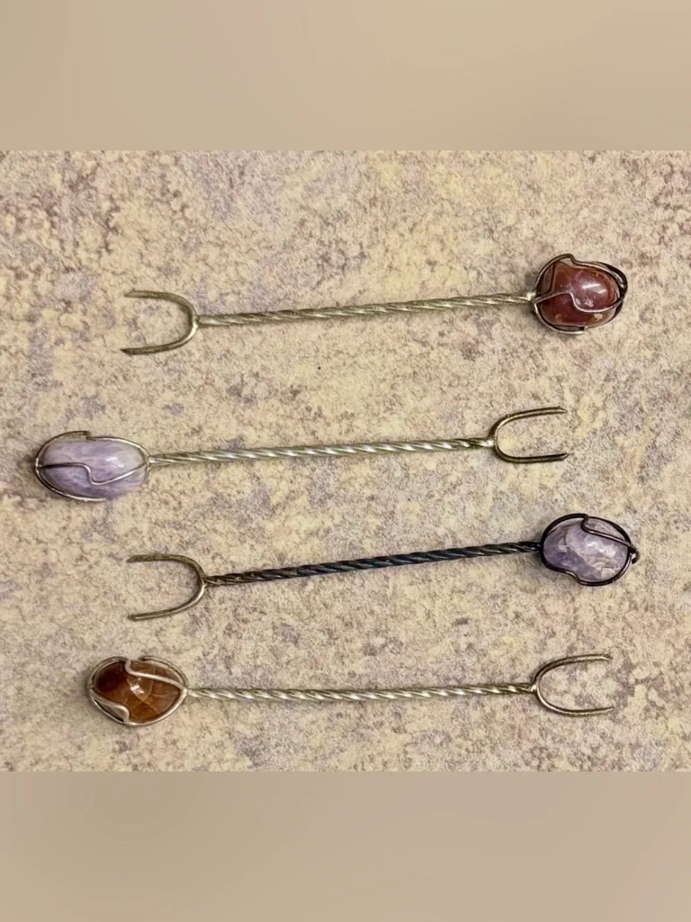 16 vintage silver and gemstone cocktail forks